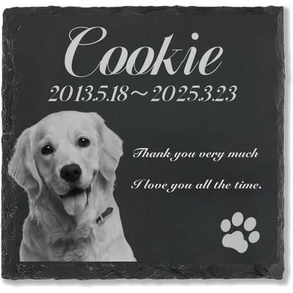 Personalized Dog Memorial Stone Custom Engraved Pet Headstone with Photo & Name Black Granite Grave Marker for Garden Home Decor Sympathy Gift for Loss of a Beloved Dog Cat