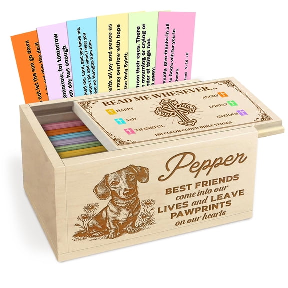 Personalized Dog Memorial Wooden Prayer Box with Photo, Pet Loss Keepsake Box with 150 Bible Verses and Wooden Cross, Sympathy Gift for Remembering Beloved Dog