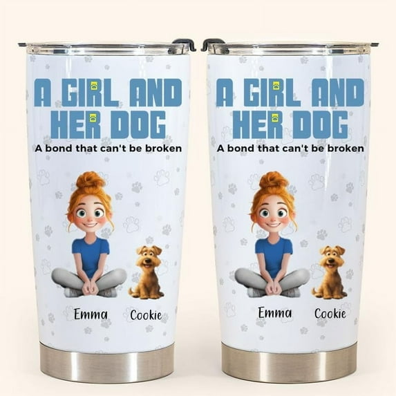 Personalized Dog Mom Gifts For Women Tumbler 20oz, Unbreakable Bond Of A Girl & Her Dogs, Dog Lovers Gifts For Women, Best Gifts For Dog Lover, Dog Mom Gifts, Gifts For Dog Mom