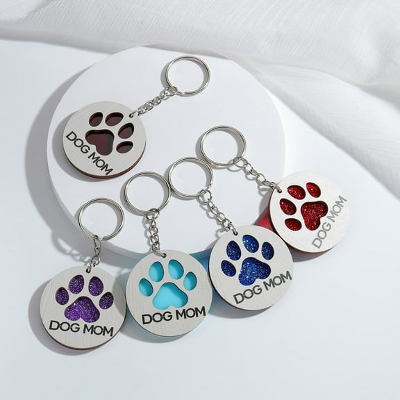Personalized Dog Mom Keychain Beautiful Round Engraved and Laser Cut Wooden Keychain with Acrylic Colored Background