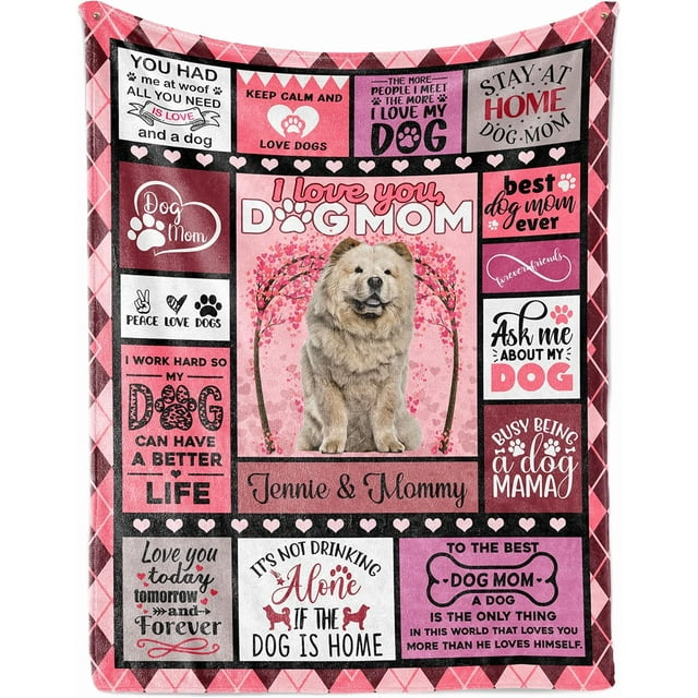 Personalized Dog Mom Throw Blanket Gifts for Women Mother Mom Chow Chow