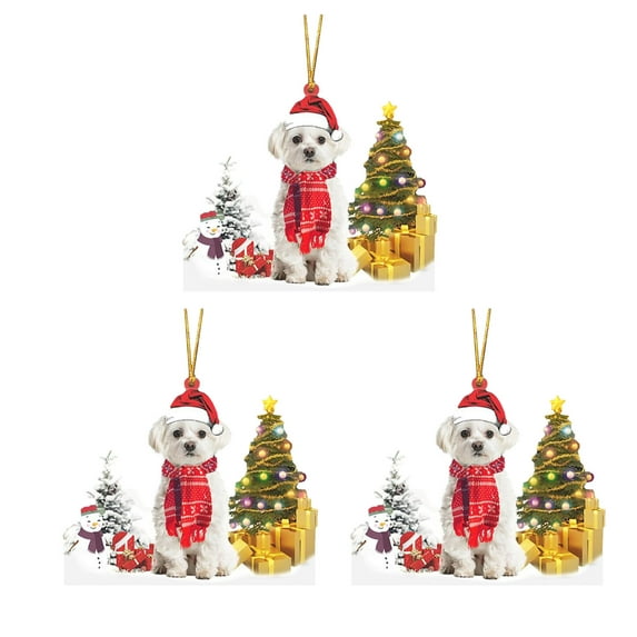 Personalized Dog with Pine Tree Ornament - 3PCS Custom Dog Christmas Ornament for Pet Lover, Flat 2D Printed Acrylic Hanging, Gifts for Dog Lover, Christmas Decoration