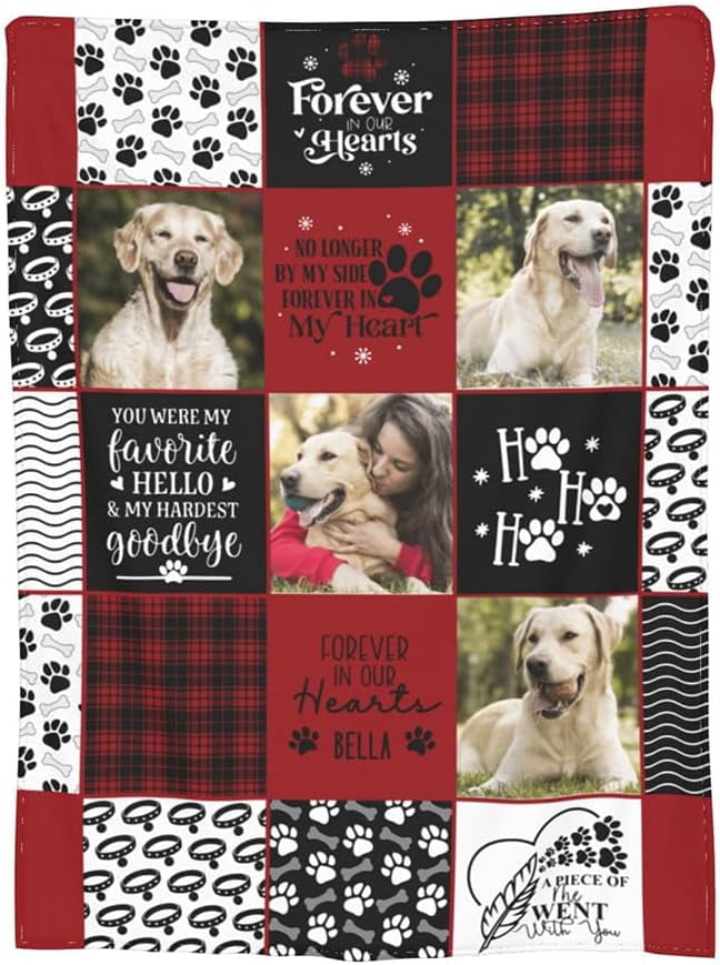 Personalized Dog Portrait Blanket, Custom Pet Throw Blankets with Photos & Name, Christmas