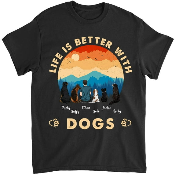 Personalized Dog T-Shirt - Man & His Dogs T-Shirt (Up to 6 Dogs) - Custom Dog Shirt with Names - Dog Lover Men Gifts