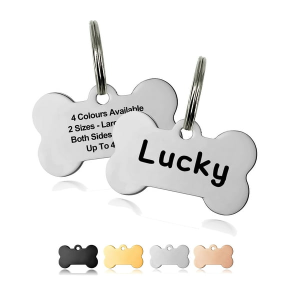 Personalized Dog Tag, Bone Shaped Dog Tags for Dogs, Stainless Steel Pet ID Tags, Custom Engraved Front and Back, Multi-Color, Small and Large Sizes