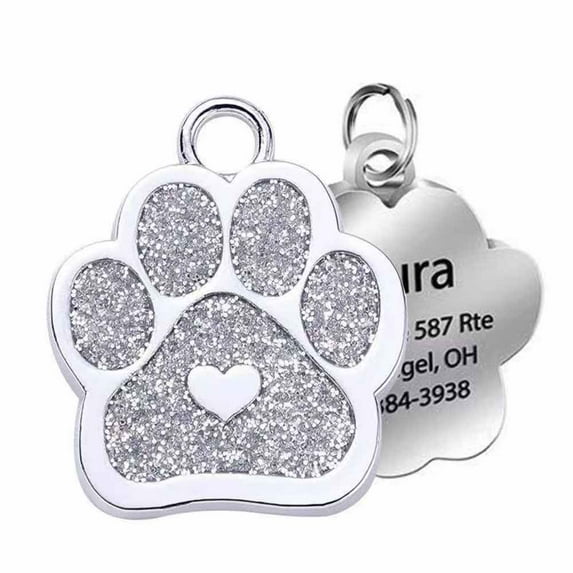 Personalized Dog Tag Custom Engraving of Content for Your Pet's Name and Information Cute Paw Shaped Pet Id Tag Dog Footprint Silver