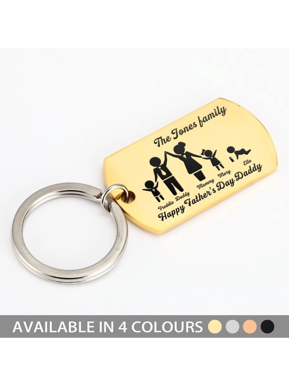 Personalized Dog Tag Keychain, Custom Engraved Family Portrait & Names Keyring Key Tags, Unique Gift for Dad Mum Grandpa Grandma