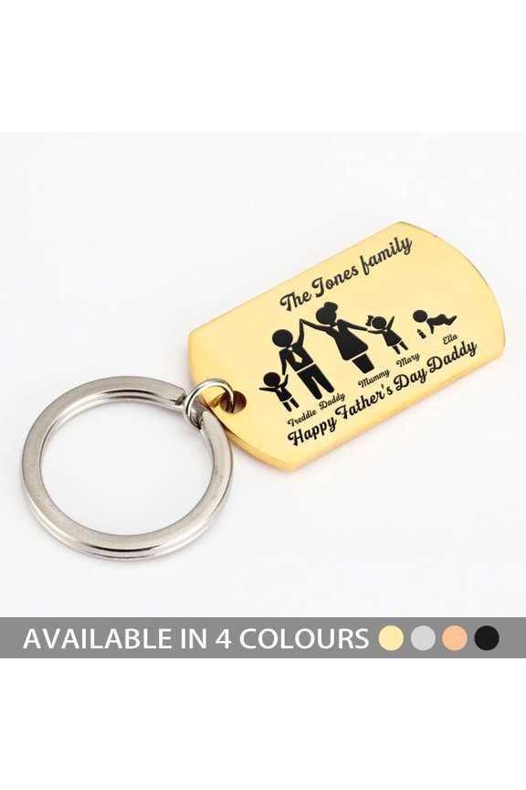 Personalized Dog Tag Keychain, Custom Engraved Family Portrait & Names Keyring Key Tags, Unique Gift for Dad Mum Grandpa Grandma