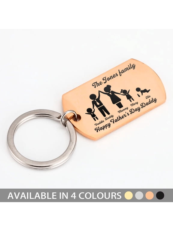 Personalized Dog Tag Keychain, Custom Engraved Family Portrait & Names Keyring Key Tags, Unique Gift for Dad Mum Grandpa Grandma
