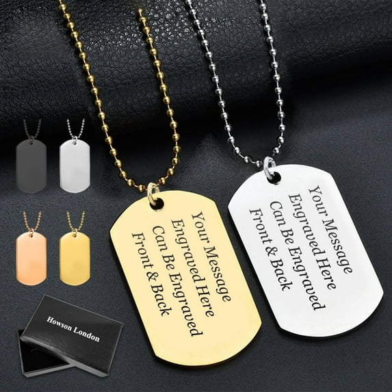 Personalized Dog Tag Pendant Necklace for Men, Custom Laser Engraving Front & Back, Stainless Steel Army Military Dog Tag Pendant with 24'' Chain