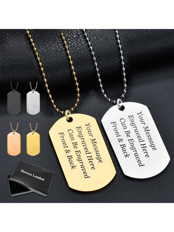 Personalized Dog Tag Pendant Necklace for Men, Custom Laser Engraving Front & Back, Stainless Steel Army Military Dog Tag Pendant with 24'' Chain