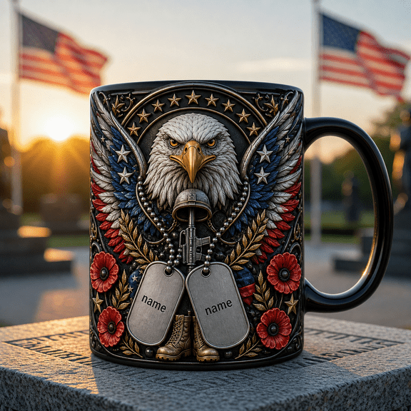 Personalized Dog Tags Ceramic Coffee Mug - Veteran Memorial Gift, Proudly Served
