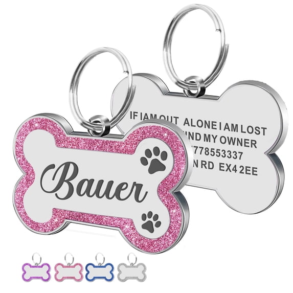 Personalized Dog Tags and Cat Tags, Glitter Pet Name Tags, Engraved Bone Shape Collar Pendant, Customizable On Both Sides, Multi-Color