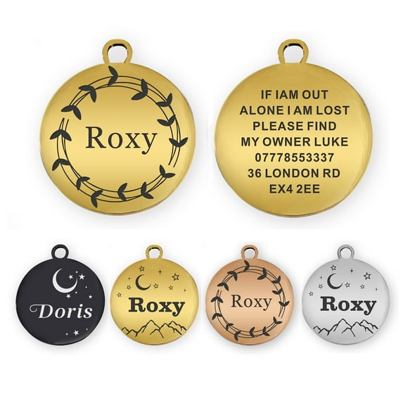 Personalized Dog Tags and Cat Tags, Stainless Steel Pet Disc, Custom Name ID Tags, Laser Engraved On Both Sides, Multiple Colors