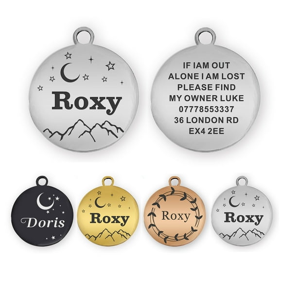 Personalized Dog Tags and Cat Tags, Stainless Steel Pet Disc, Custom Name ID Tags, Laser Engraved On Both Sides, Multiple Colors