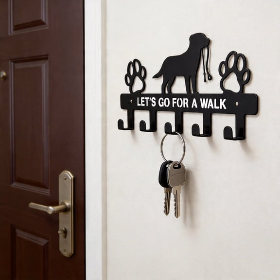 Personalized Dog-Themed Wall Mounted Metal Key Holder, Cute Paw Print Heavy Duty Dog Leash Hanger Hook, Anti-Rust Thick Metal Storage Rack for Entryway, Kitchen, Garage, Bathroom & Pet Supplies