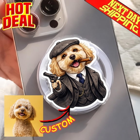 Personalized Doggy Blinder MagSafe Phone Grip, Funny Gangster Dog Grip, Shellby Pet Phone Stand, Dog Lover Gift, Magnetic Phone Holder