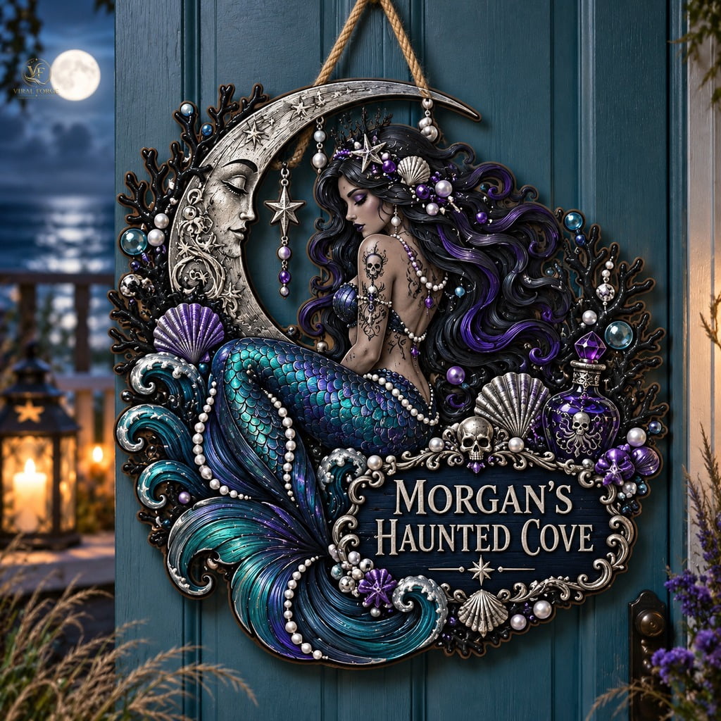 Personalized Door Sign Dark Mermaid Halloween Welcome Decor for Front ...