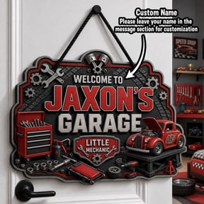Personalized Door Sign Little Mechanic Custom Name Hanging Bedroom Sign for Garage-Themed Room