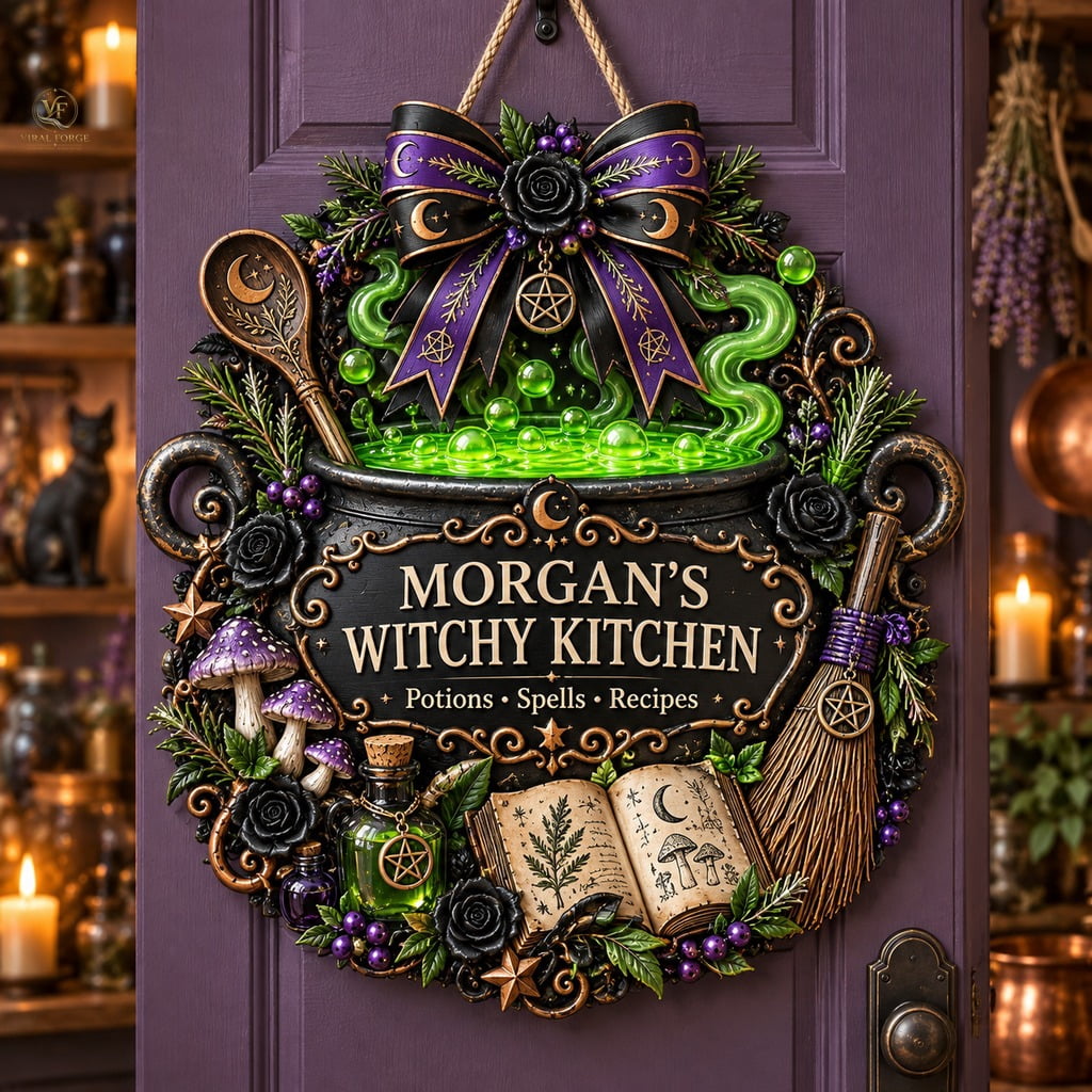 Personalized Door Sign, Witch Kitchen Cauldron Welcome Decor for Front ...