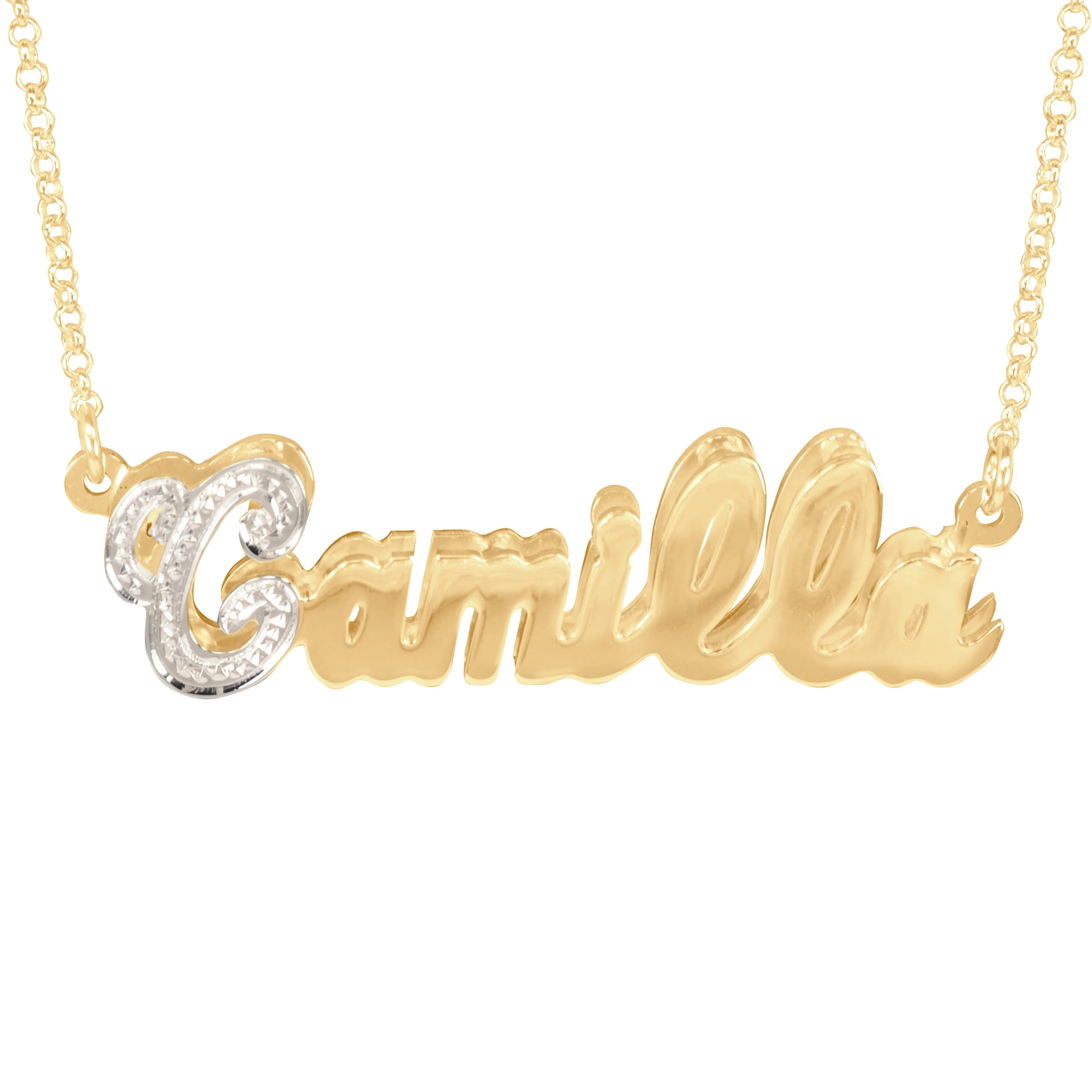 HEIGHTS JEWELERS Personalized Double 3D Bling Initial Name Necklace in 14K Gold-Plated Sterling Silver