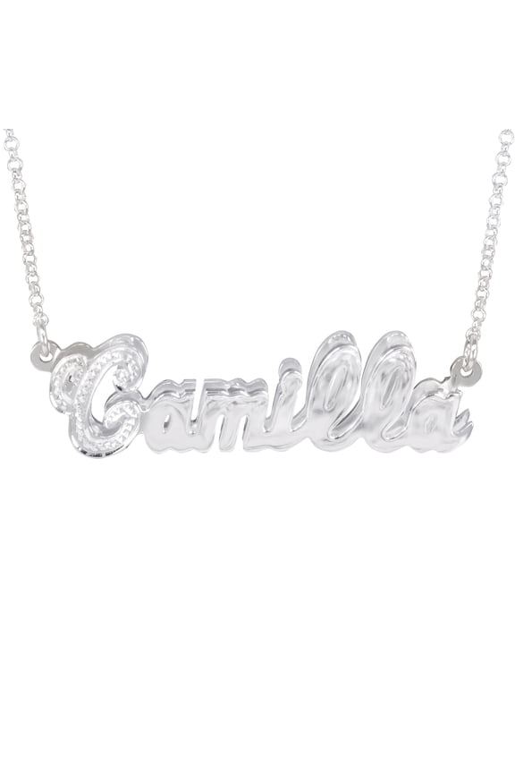 Personalized Double 3D Bling Initial Name Necklace in Sterling Silver