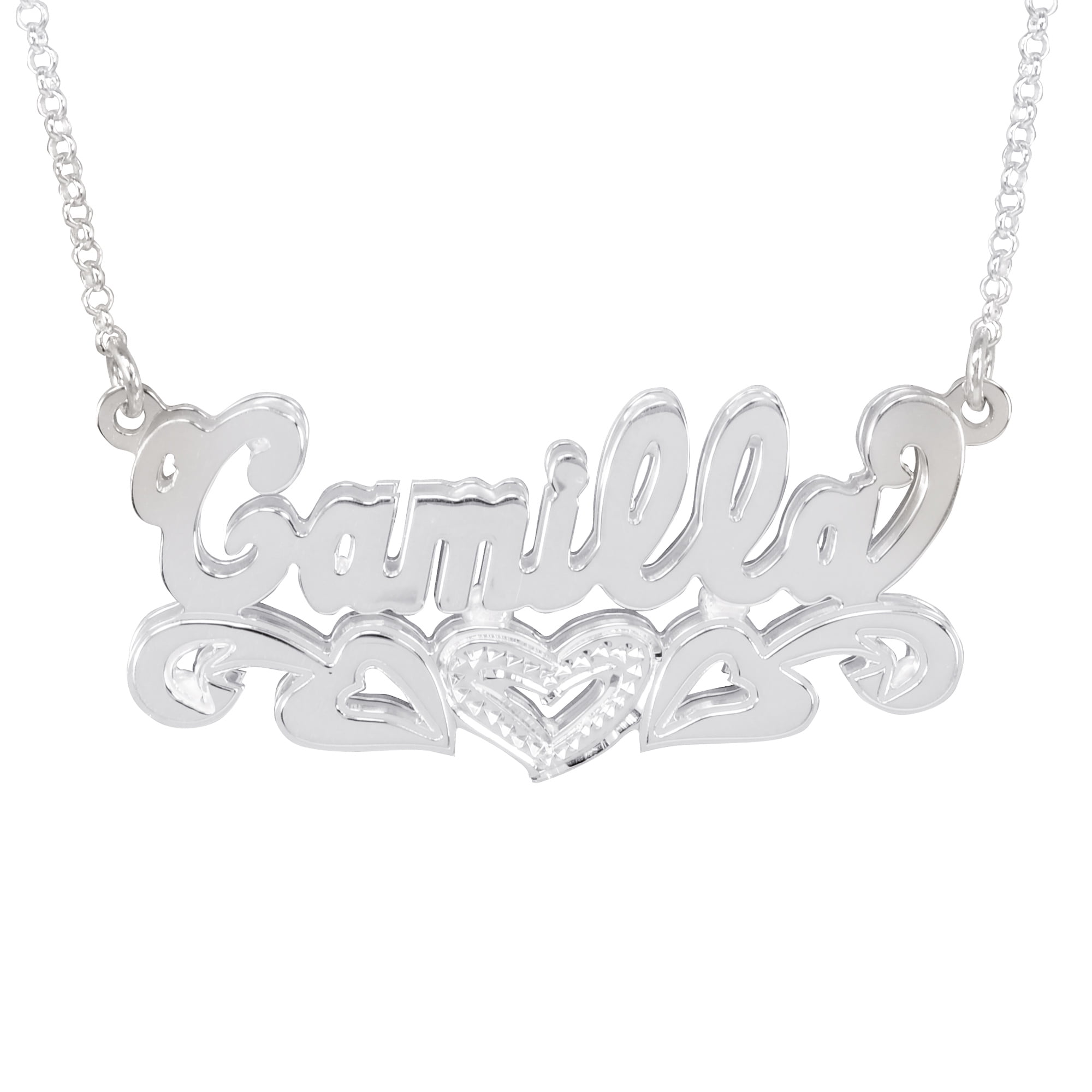 HEIGHTS JEWELERS Personalized Double 3D Bling Name Necklace in Sterling Silver