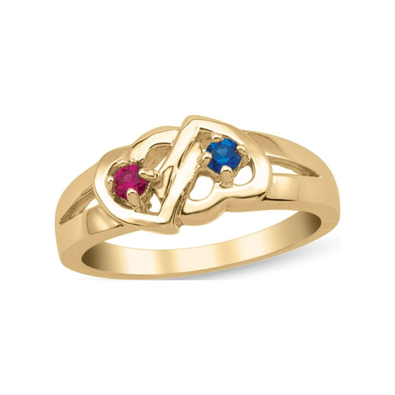 Personalized Double Hearts Birthstone Couple's Ring in 10K Gold by Jewlster