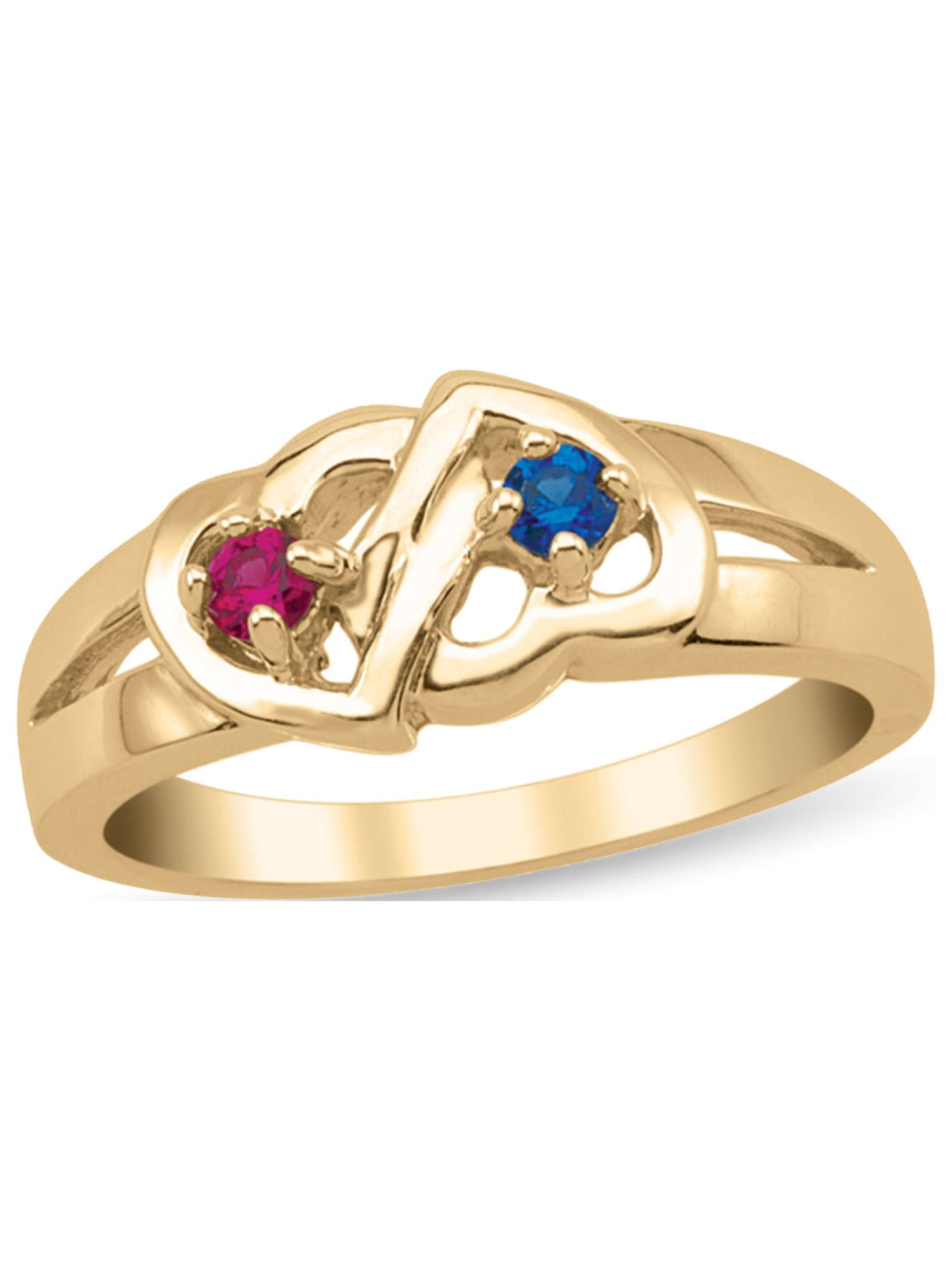 Personalized Double Hearts Birthstone Couple's Ring in 14K Gold by Jewlster