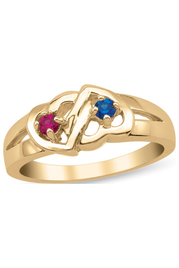 Personalized Double Hearts Birthstone Couple's Ring in 14K Gold by Jewlster