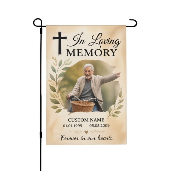 Personalized Double Sided Memorial Garden Flag with Photo In Loving Memory for Outdoor Yard Home Cemetery Porch Patio Decorations 12x18 in