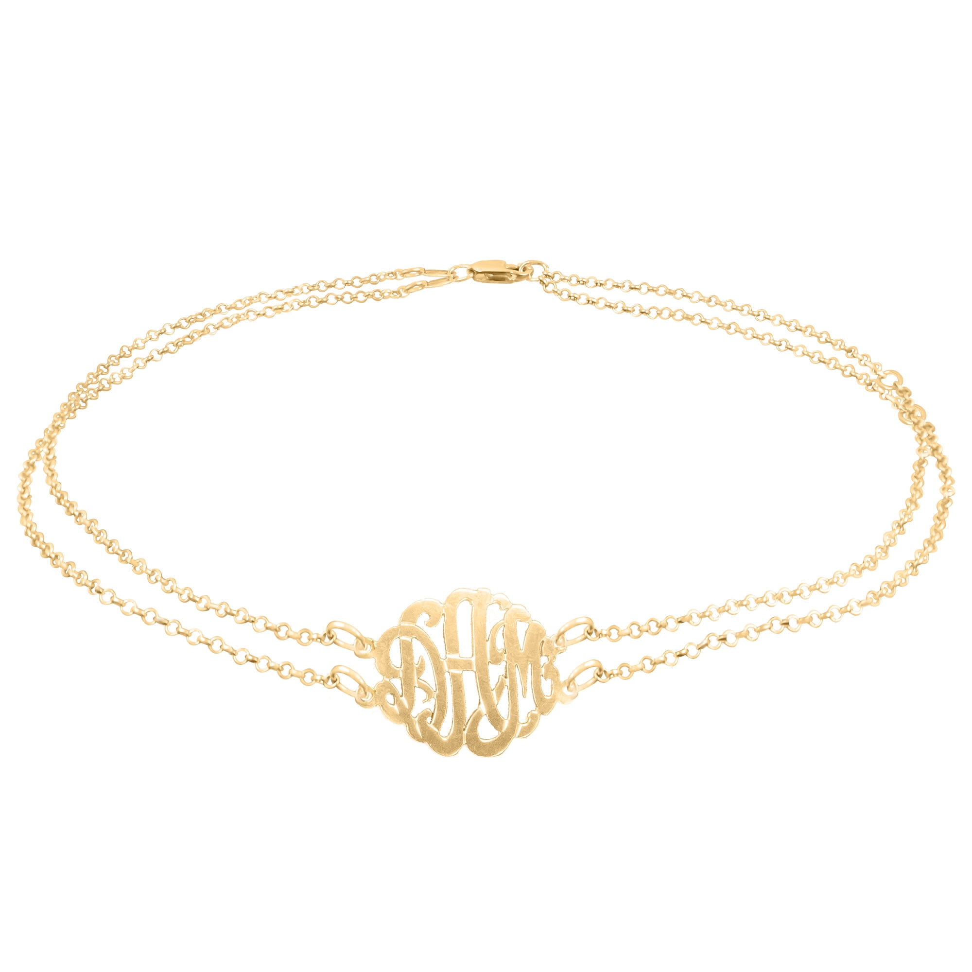 Personalized Double Strand Monogram Anklet in 14Kt Gold Plated Sterling Silver