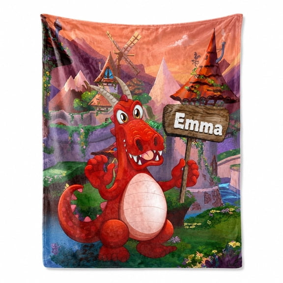 Personalized Dragon Fleece Throw Blanket, Custom Name Fantasy Dragon Art 3D Print Polyester Blanket, 280gsm Home Decor Gift