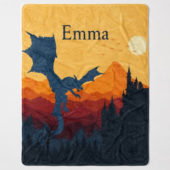 Personalized Dragon Fleece Blanket, Custom Name Fantasy Castle Throw, 280gsm Polyester Fleece, 30x40 to 60x80 in