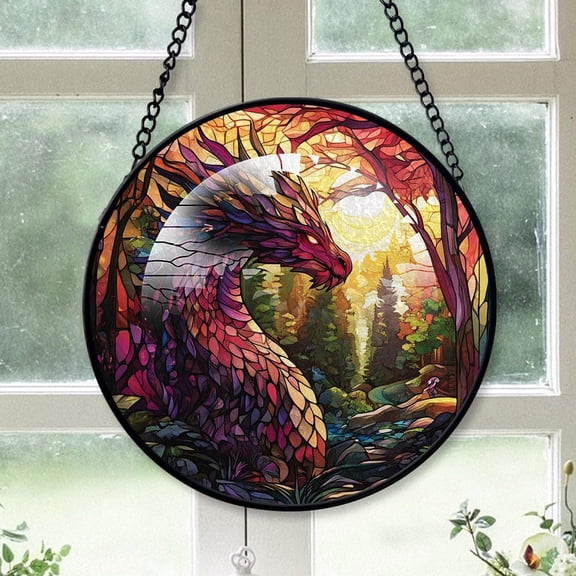 Personalized Dragon Suncatcher Stained Glass, Dragon Gifts for Women, Dragon for Windows, Dragon Window Hangings with Chain and Hook EJfxJi (Dragon 12)
