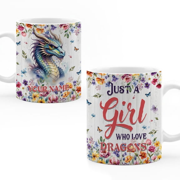 Personalized Dragon White Ceramic Mug (15oz), Fantasy Dragon Art Coffee Mug