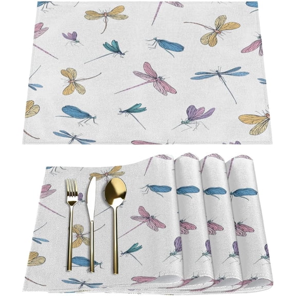 Personalized Dragonfly Placemats Set of 6 Washable Kitchen Dining Table Mats 12 x 18 Inch Modern Cloth Place Mats Non-Slip Heat Resistant Placemats for Home Farmhouse Kitchen Dinner Party Decor