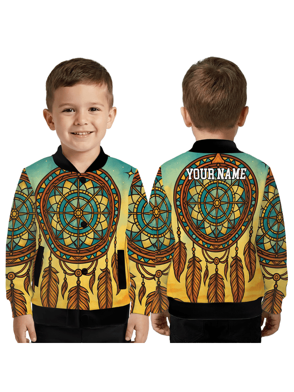 Personalized Dreamcatcher Graphic Jacket, Boho Style Art Baseball Jacket, Personalized Tribal Valentine Gift