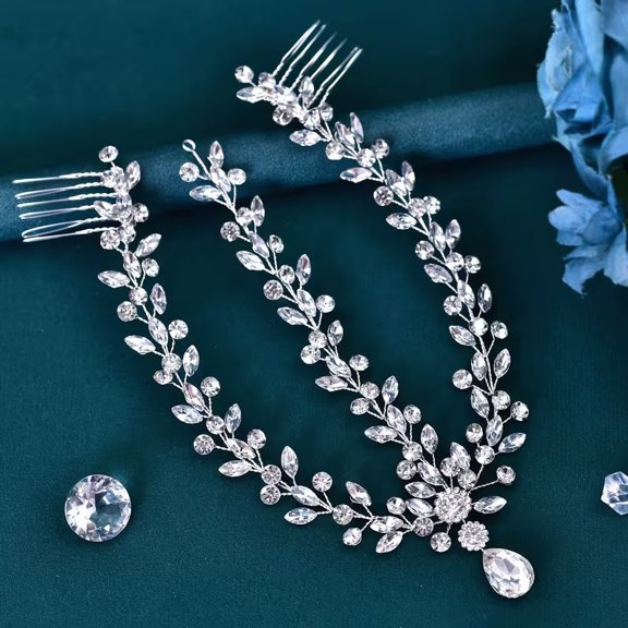 Personalized Drop-Shaped Rhinestone Headband - Hand-Woven Hair Accessory for Brides & Photoshoots