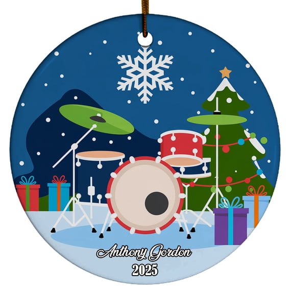 Personalized Drum Player Name Ceramic Ornament, Christmas Keepsake Gift, Custom Drummer Playing Drum Christmas, Drumming Decor Xmas, Drum Set Ornament for Band Music