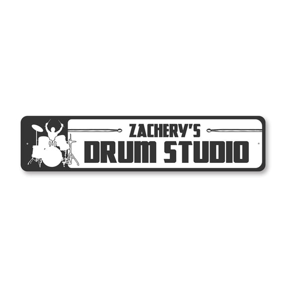 Personalized Drum Studio Aluminum Metal Decor Sign - 4x18 inches