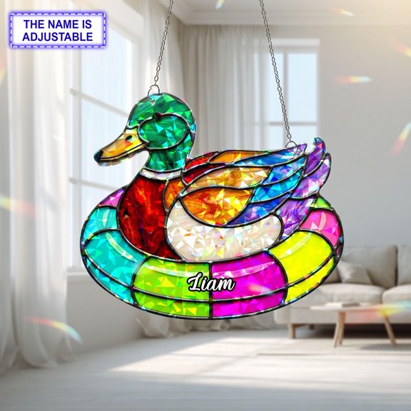 Personalized Duck Acrylic Suncatcher, Custom Name Holographic Window Hanging Decor, Bird Lover Gift