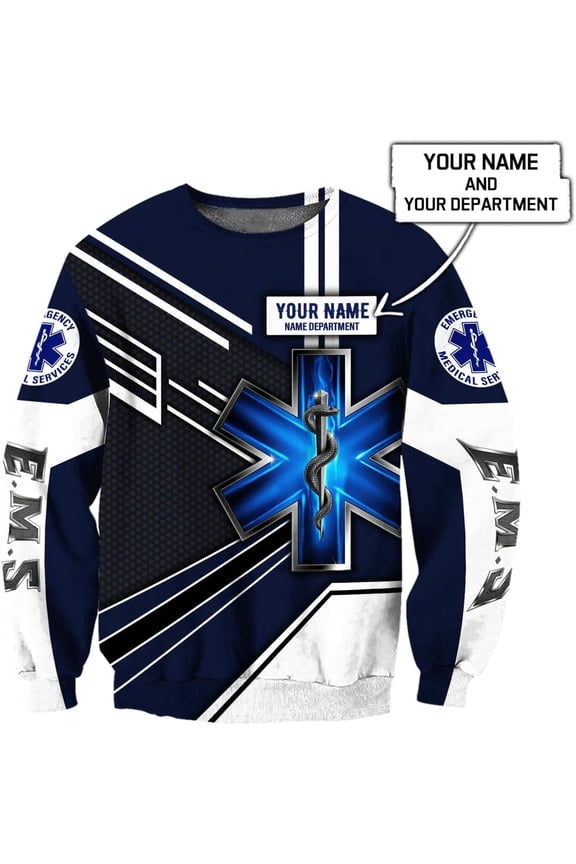 Personalized EMS 3D Shirts for Men Women, Emergency Medical Services Shirt, EMS Shirt, EMS Paramedic EMT Gifts (EMS 3) (Sweatshirt, 2XL)
