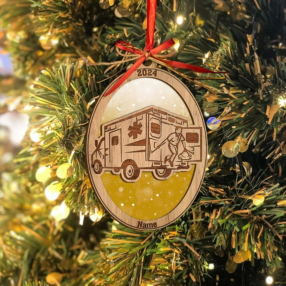 Personalized EMS EMT Paramedic Christmas Ornament 2025, Custom EMS, EMT Uniforms Ornament, Medical Christmas Ornaments, EMS Star of Life EMT Paramedic Ornaments (NEMS 6) - 3790 (Yellow)