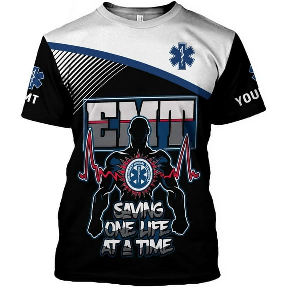 Personalized EMT Hoodie EMS Sweatshirt Custom EMS Zip Hoodie Paramedic Uniform Emergency Medical Technician Shirts (T-shirt, 5XL)