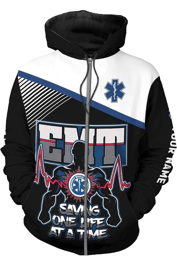 Personalized EMT Hoodie EMS Sweatshirt Custom EMS Zip Hoodie Paramedic Uniform Emergency Medical Technician Shirts (ZipHoodie, 5XL)