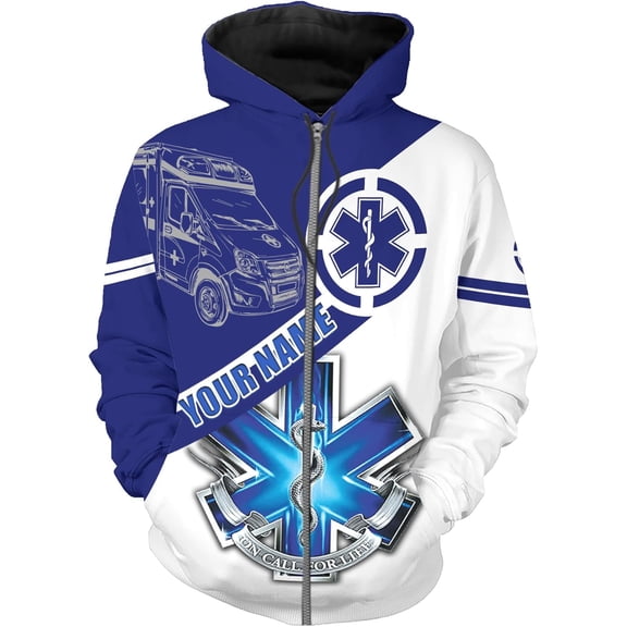 Personalized EMT Hoodie EMS Sweatshirt Custom EMS Zip Hoodie Paramedic Uniform Emergency Medical Technician Shirts (ZipHoodie, 5XL)