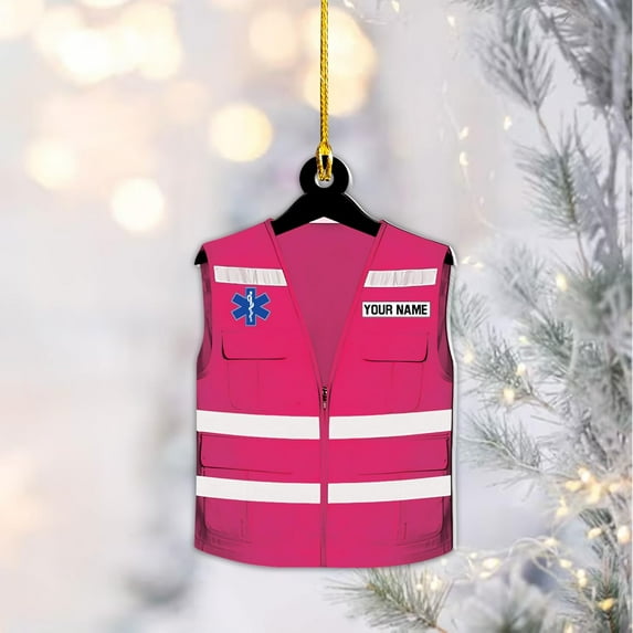 Personalized EMT Ornament, Paramedic EMS EMT Ornaments for Christmas Tree 2023, Medical Profession Gifts, Custom EMS, EMT Uniforms Ornament Surgery Medical Hanging Ornament (EM9) (Pink)