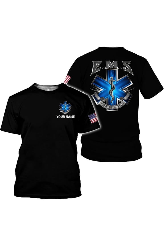 Personalized EMT Shirt, EMS Shirt, Customized EMS Shirts,EMT Paramedic Uniform Emergency Medical Technician Shirts (Black, 5XL)