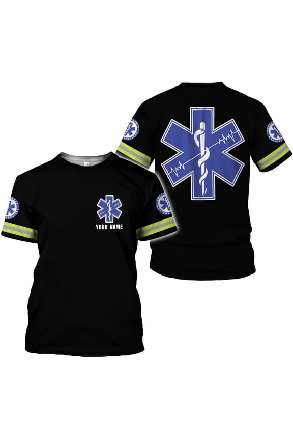 Personalized EMT Shirt, EMS Shirt, Customized EMS Shirts,EMT Paramedic Uniform Emergency Medical Technician Shirts (Black, L)